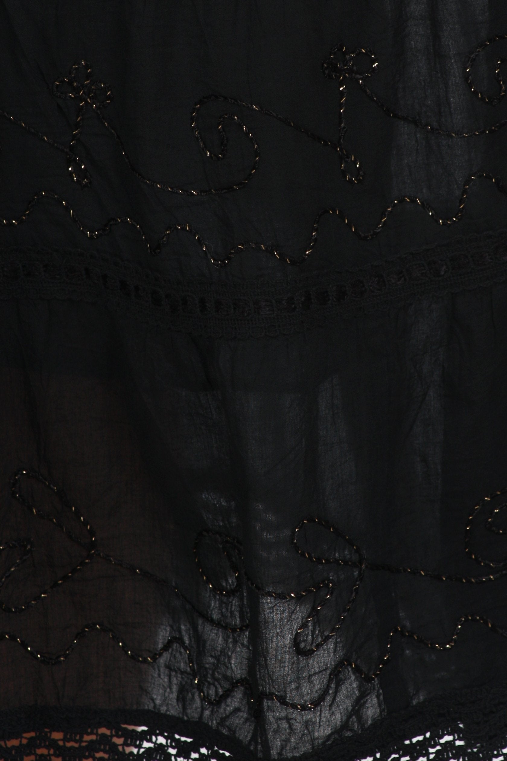 Sakkas Solid Embroidered Crochet Lace Trim Gypsy Bohemian Mid Length Cotton Skirt